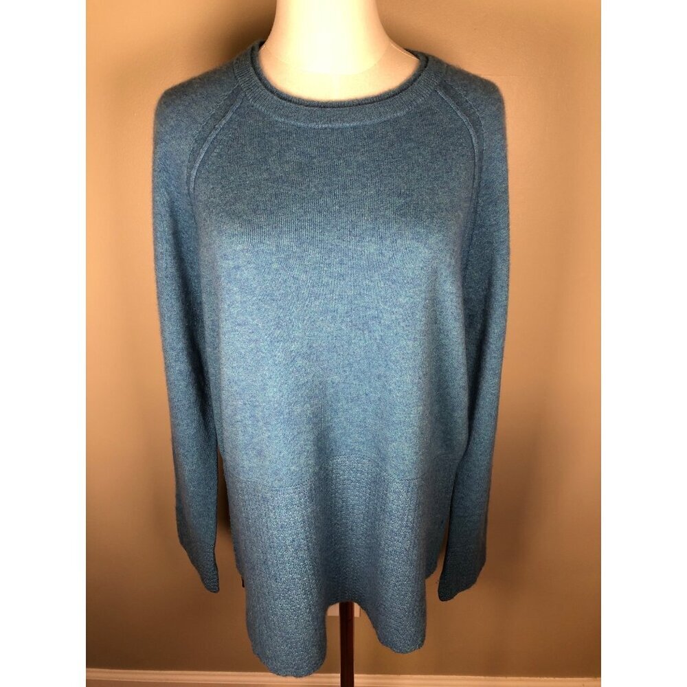 St Tropez West 100% 2-Ply Cashmere Long Sleeve Blue Tunic Sweater Size XL
